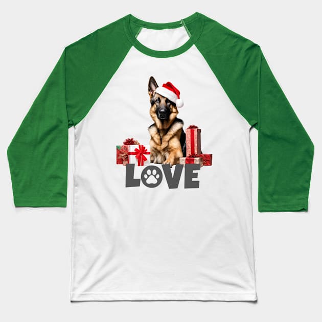 German Shepherd Santa LOVE Baseball T-Shirt by Doodle and Things